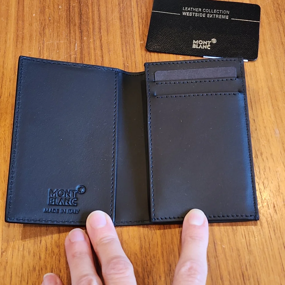 $300 100% Auth Montblanc Leather Card Holder Black with iconic Montblanc Star